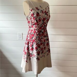LOFT- Floral Fit & Flare Boat Neck Dress- Size 12